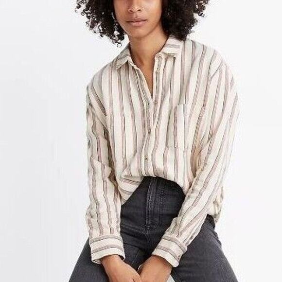Madewell Womens Claxton Striped Flannel Sunday Shirt Size M Sustainable Preppy - Picture 1 of 10